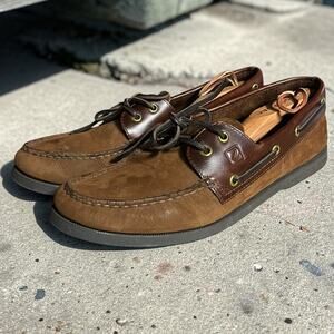 Men's Sperry Top-Sider 0195412 Leather Lace-Up 2-Eye Boat Shoes Size 13 Brown